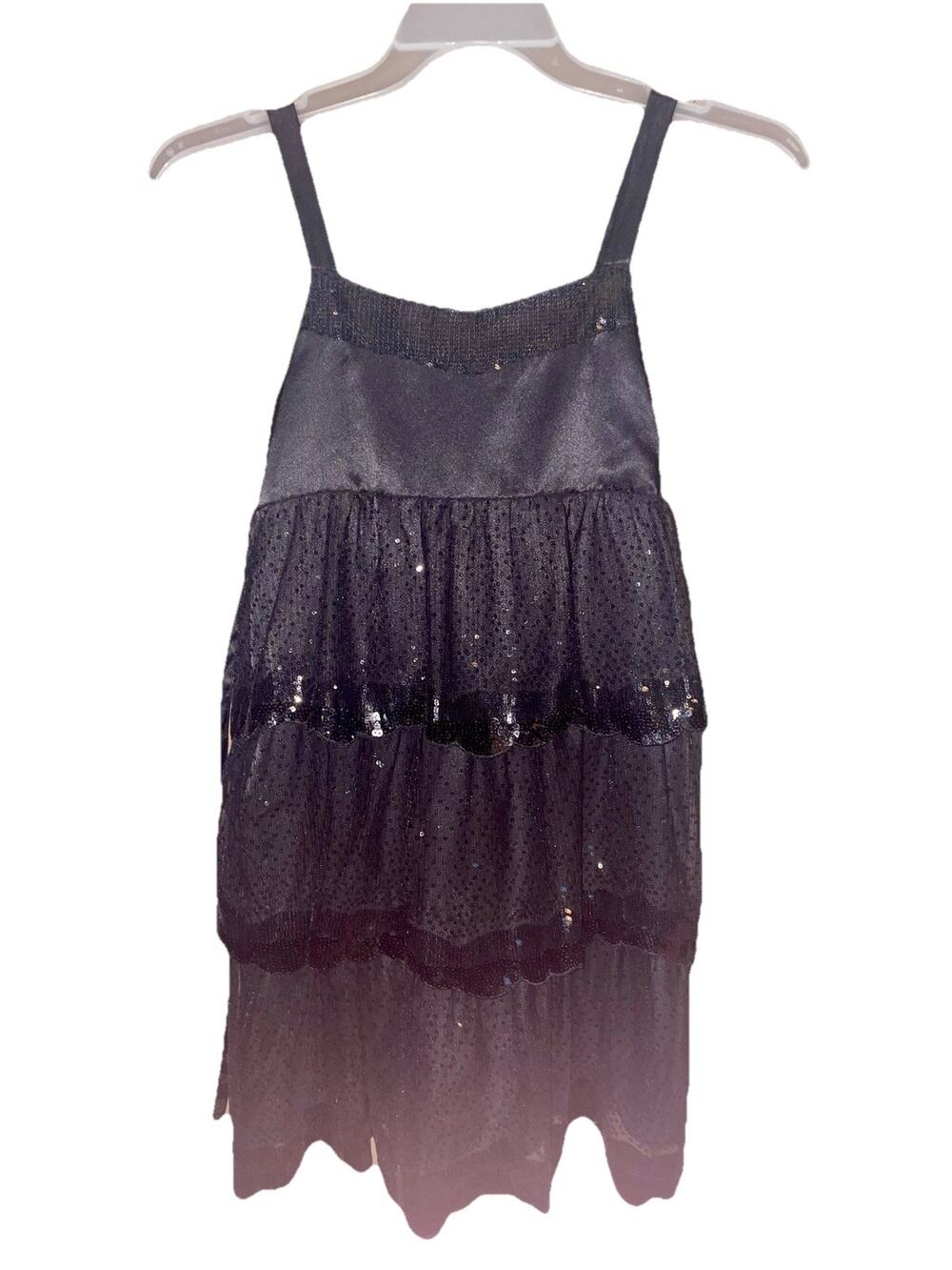 JUSTICE 12 PARTY/ FANCY OCCASION DRESS, BLACK, SPARKLY SEQUINED, STRAPS, TIERED